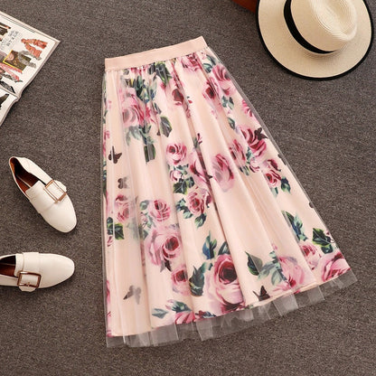 Cross Bowknot Mesh Floral Tulle Long Skirts Suits