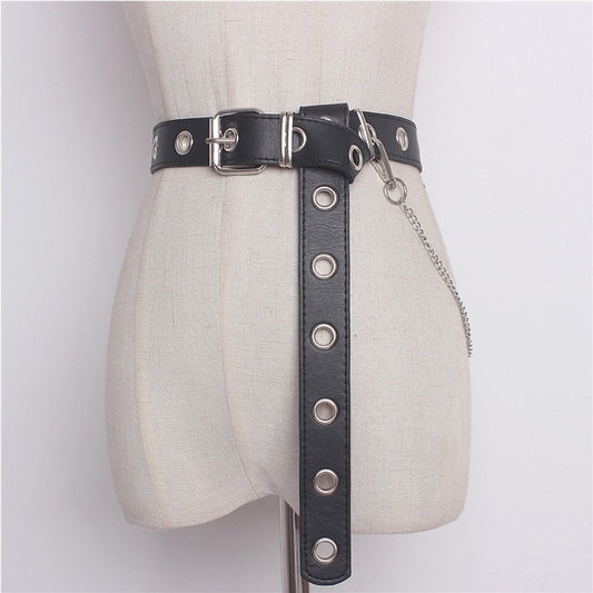 Newest Design Detachable Waist Belt Chain Punk Hip-hop Trendy Women Belts Lady Fashion silver Pin Buckle leather Waistband Jeans