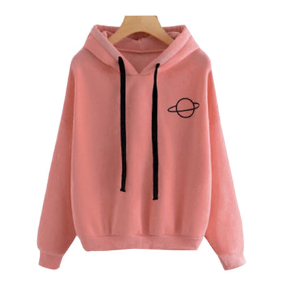 OEAK Women Hoodies Casual Kpop Planet Print Solid Loose Drawstring Sweatshirt Long Sleeve Hooded 2020 Autumn Female Pullover