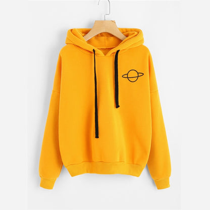 OEAK Women Hoodies Casual Kpop Planet Print Solid Loose Drawstring Sweatshirt Long Sleeve Hooded 2020 Autumn Female Pullover