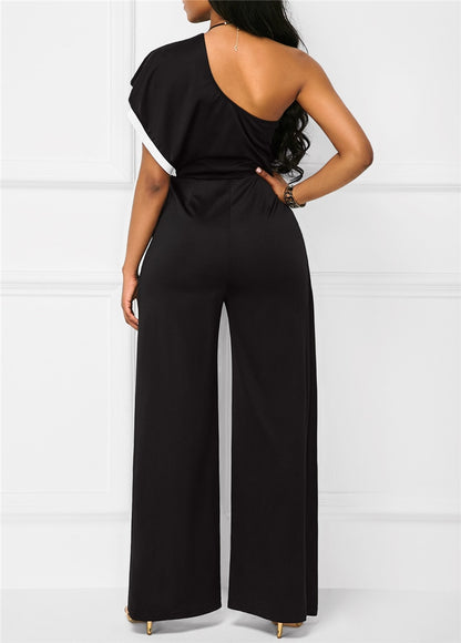 One Shoulder Black Wide Leg Jumpsuit