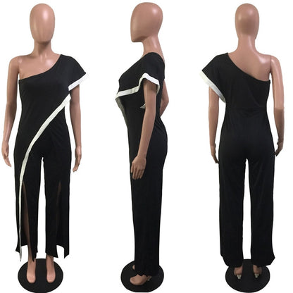 One Shoulder Black Wide Leg Jumpsuit