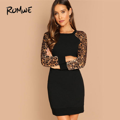 Leopard Raglan Sleeve Sequin Dress