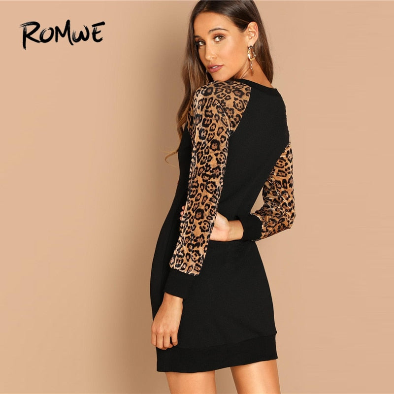 Leopard Raglan Sleeve Sequin Dress