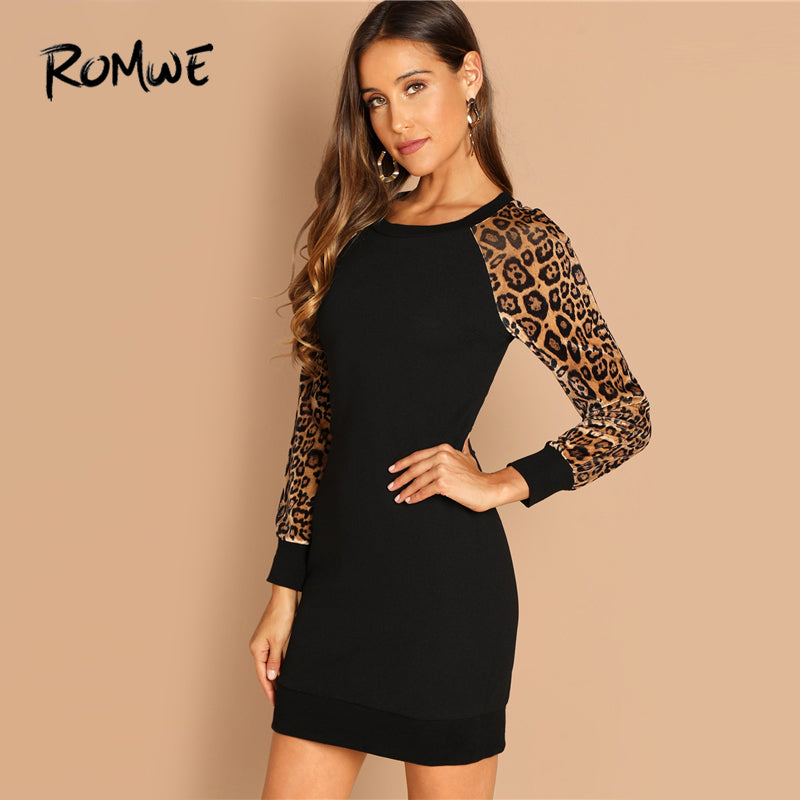 Leopard Raglan Sleeve Sequin Dress
