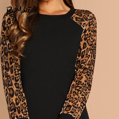 Leopard Raglan Sleeve Sequin Dress