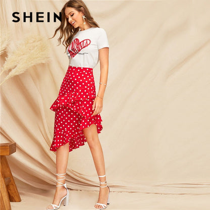 Red Ruffle Trim Polka Dot Skirt