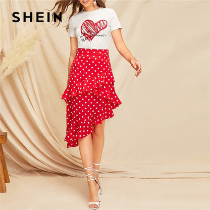 Red Ruffle Trim Polka Dot Skirt