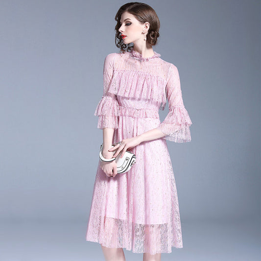 Flare Sleeve Ruffles Casual Office Party Dress