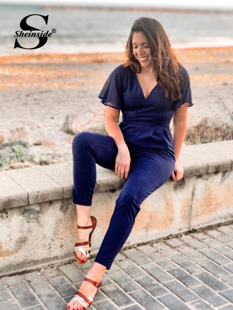 Black Flutter Sleeve High Waist Jumpsuits