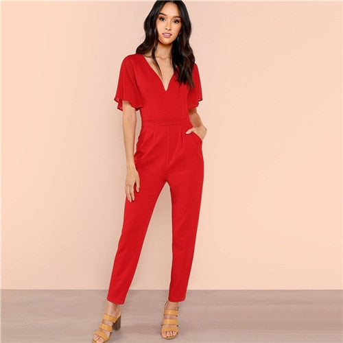 Black Flutter Sleeve High Waist Jumpsuits