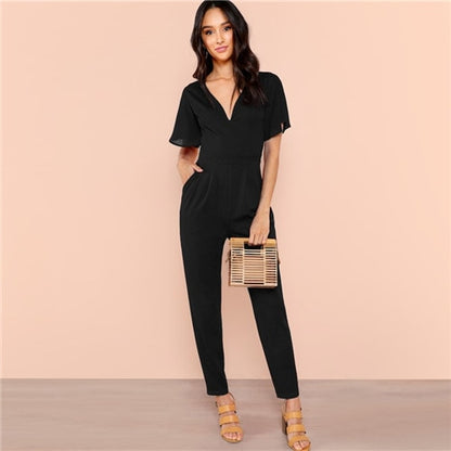 Black Flutter Sleeve High Waist Jumpsuits