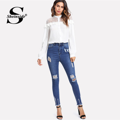 High Waist Button Zipper Fly Skinny Jeans