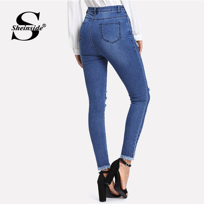 High Waist Button Zipper Fly Skinny Jeans