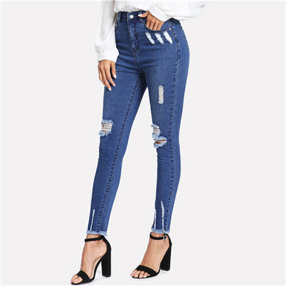 High Waist Button Zipper Fly Skinny Jeans