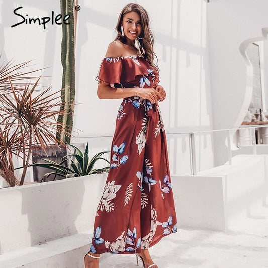 Bohemian floral print Elegant off shoulder jumpsuit