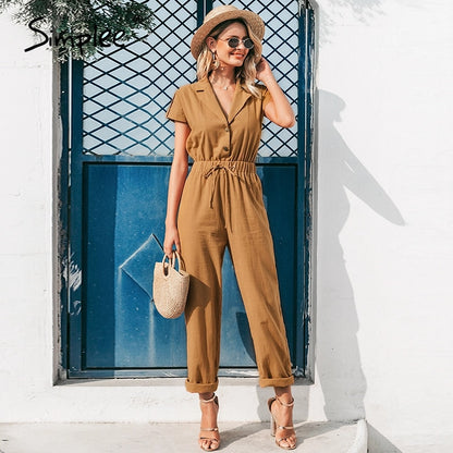 Casual high waist lace up women jumpsuits