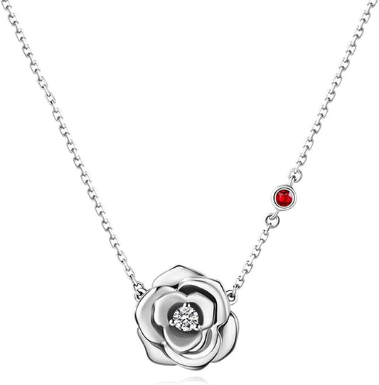 Sterling Silver CZ Stone Flower Pendant Necklace Jewelry