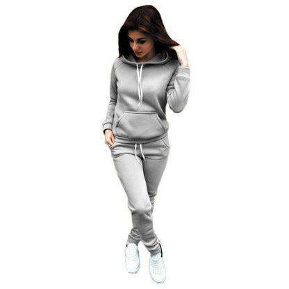 Tracksuit 2pcs Women Set Hoodies Crop Top Solid Sweatshirt Pants Hooded 2 Pieces Sets Women Clothing Suits Female