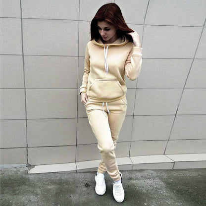 Tracksuit 2pcs Women Set Hoodies Crop Top Solid Sweatshirt Pants Hooded 2 Pieces Sets Women Clothing Suits Female