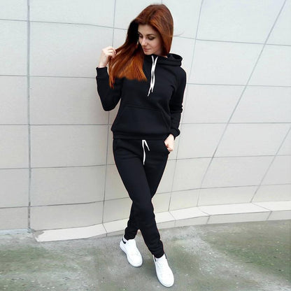 Tracksuit 2pcs Women Set Hoodies Crop Top Solid Sweatshirt Pants Hooded 2 Pieces Sets Women Clothing Suits Female