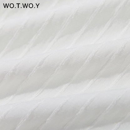 WOTWOY 2019 Summer White Mini Dresses Women Ruffles O-neck Long Sleeve Loose Elegant Office Lady Short Dress Woman Boho Sundress