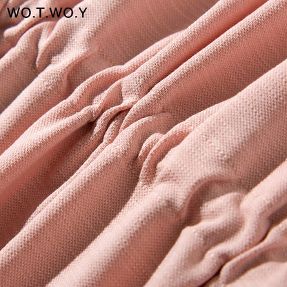 WOTWOY Long T-shirt Dresses Women Summer Sashes Waist Slit Casual O-Neck Short Sleeve Loose Ankle-Length Dress Woman Pink Cotton