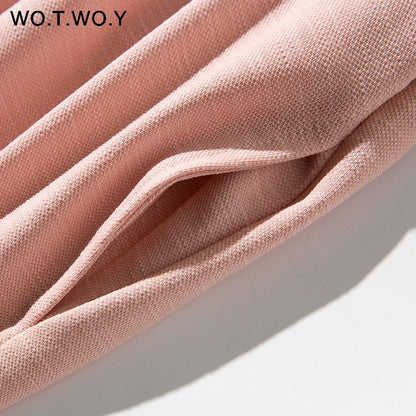 WOTWOY Long T-shirt Dresses Women Summer Sashes Waist Slit Casual O-Neck Short Sleeve Loose Ankle-Length Dress Woman Pink Cotton