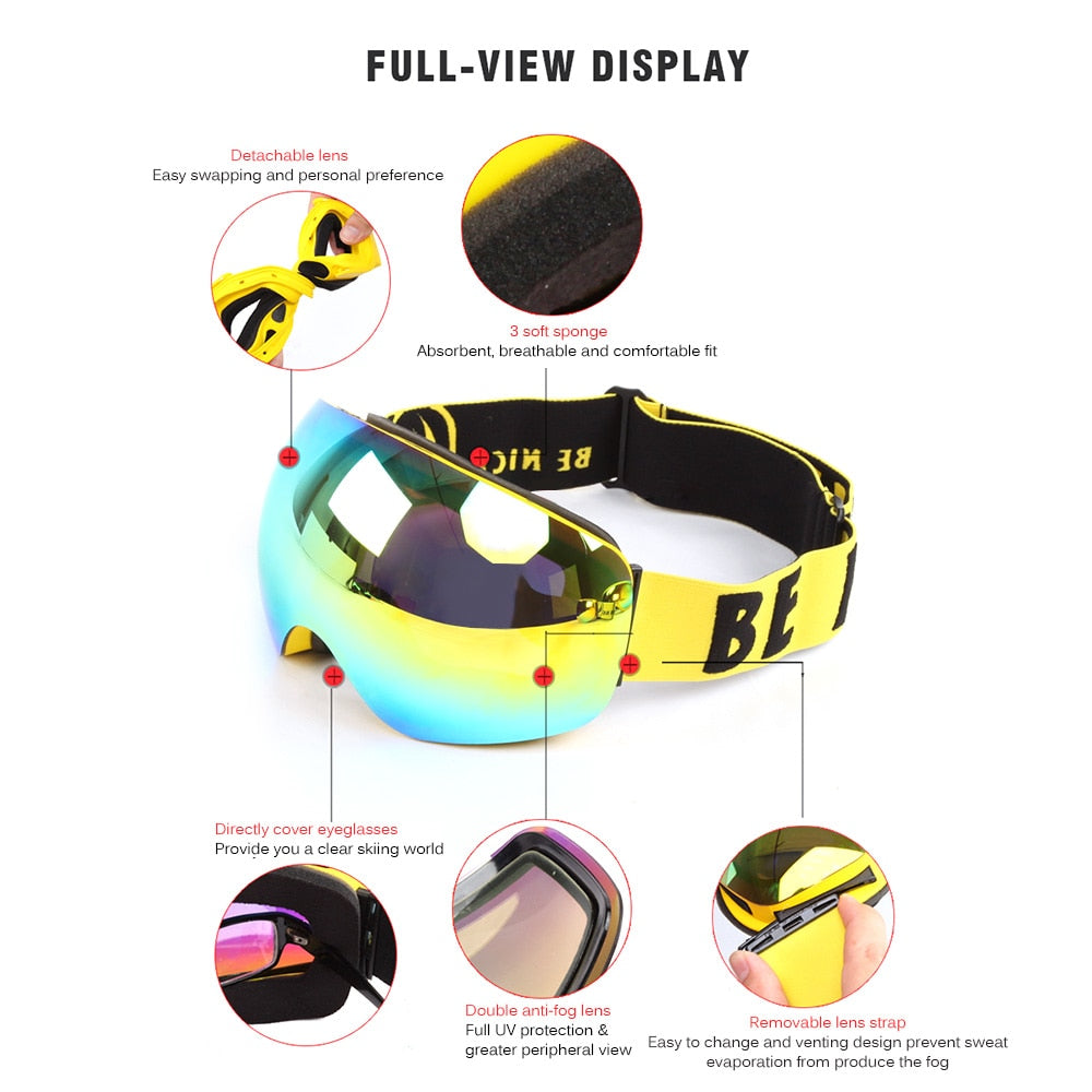 Winter Ski Goggles Double Lens UV400 Anti-fog Skiing Eyewear  Snowboard Skating Skiing Sports Goggle Detachable Lens Goggles