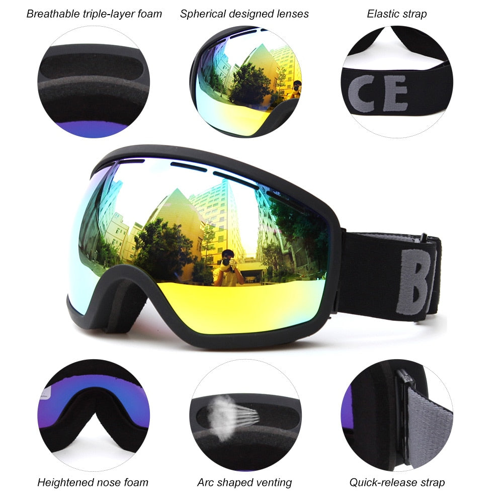 Winter Windproof Snowboard Glasses Skiing Goggles UV Protection Anti-fog Anti-slip Strap Ski Goggles Snowboarding Ski Eyewear