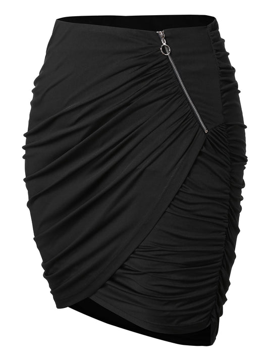 Wipalo Plus Size Zipper Asymmetrical Ruched Skirt Women Skirt Mini Casual Office Skirt Faldas Mujer Moda Spring Summer 5XL