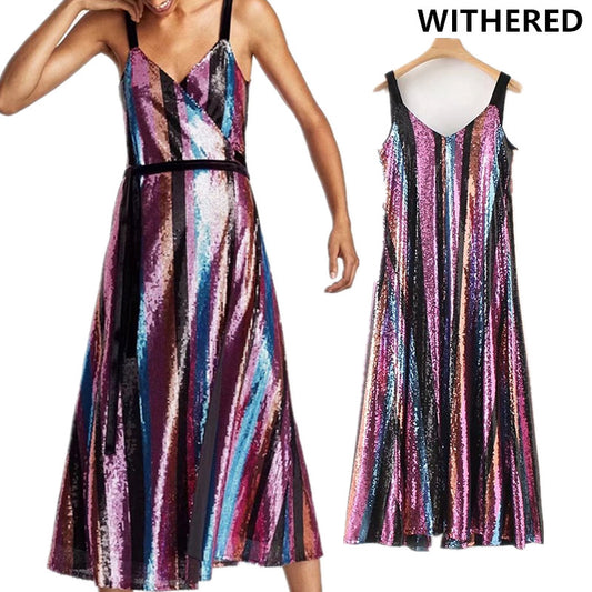 Sequins spaghetti strapless colorful party dress
