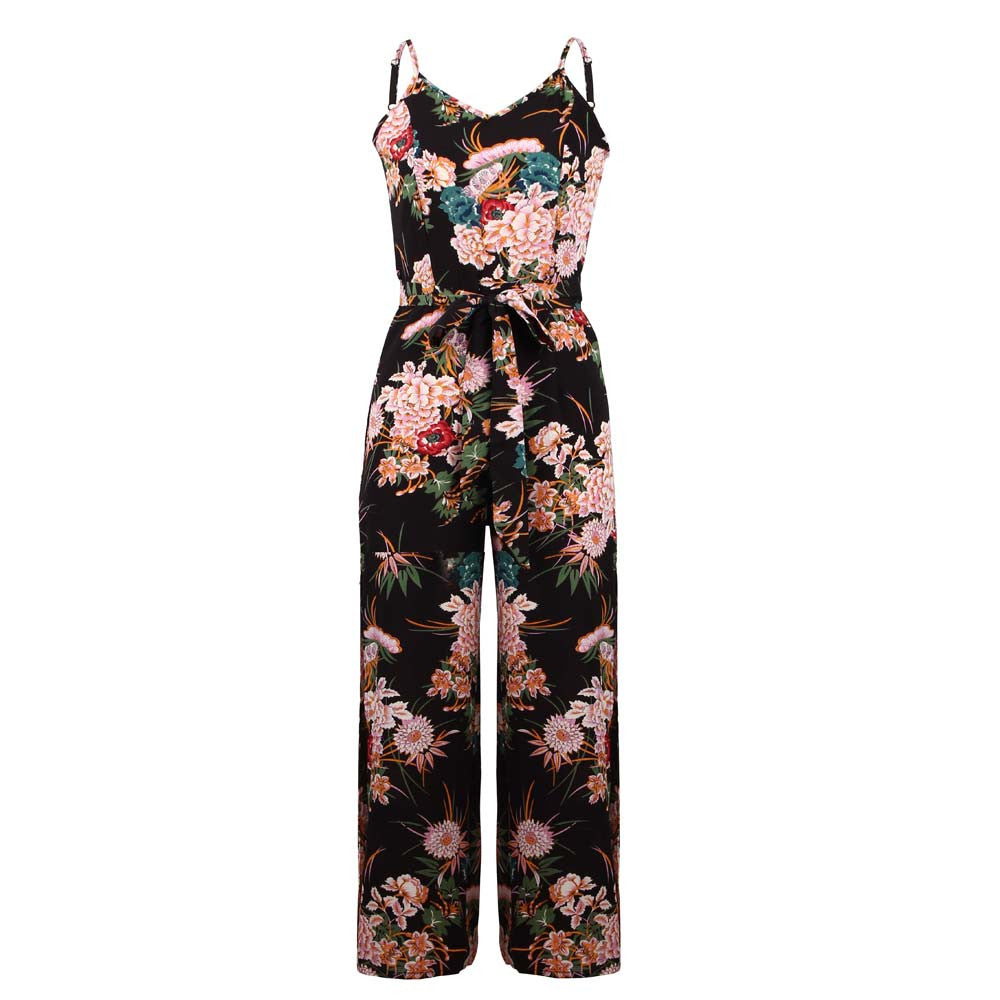 Strappy Floral Slit Long Trouser Playsuits