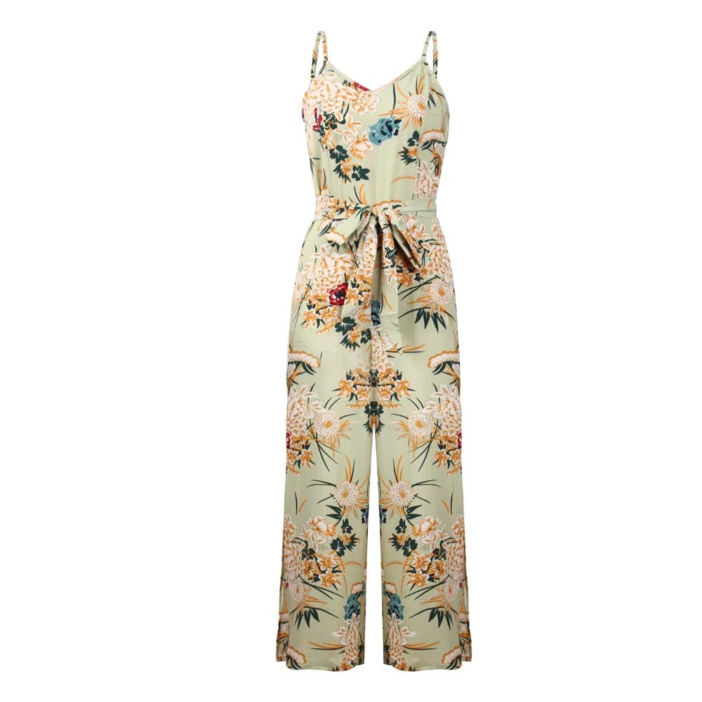 Strappy Floral Slit Long Trouser Playsuits