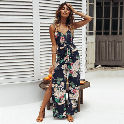 Strappy Floral Slit Long Trouser Playsuits