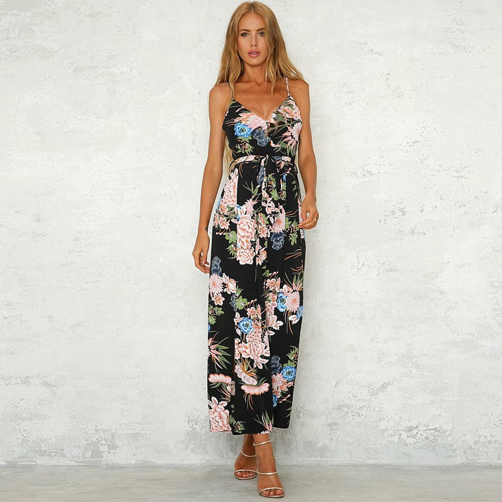 Strappy Floral Slit Long Trouser Playsuits