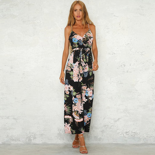 Strappy Floral Slit Long Trouser Playsuits