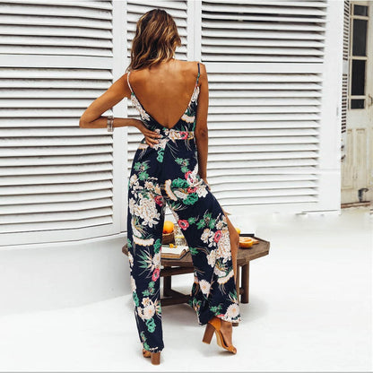 Strappy Floral Slit Long Trouser Playsuits