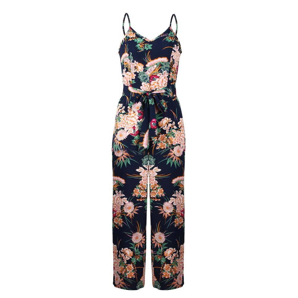 Strappy Floral Slit Long Trouser Playsuits