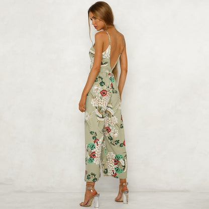 Strappy Floral Slit Long Trouser Playsuits