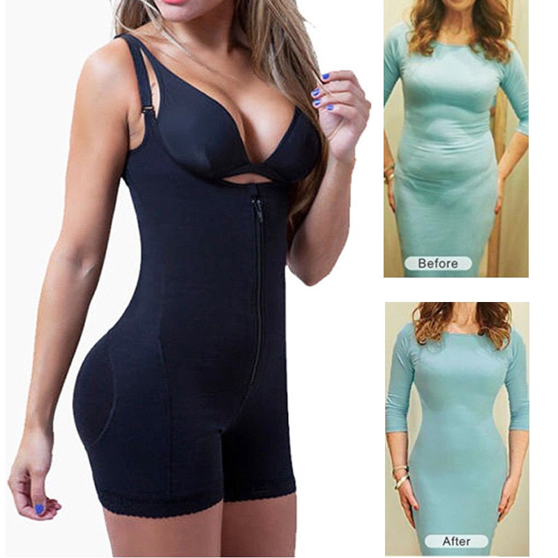 Women Best Shapewear Slip Butt Firm Tummy Control Zip Front Open Bust Latex Bodysuit Full Body Shaper Slimming Plus Size