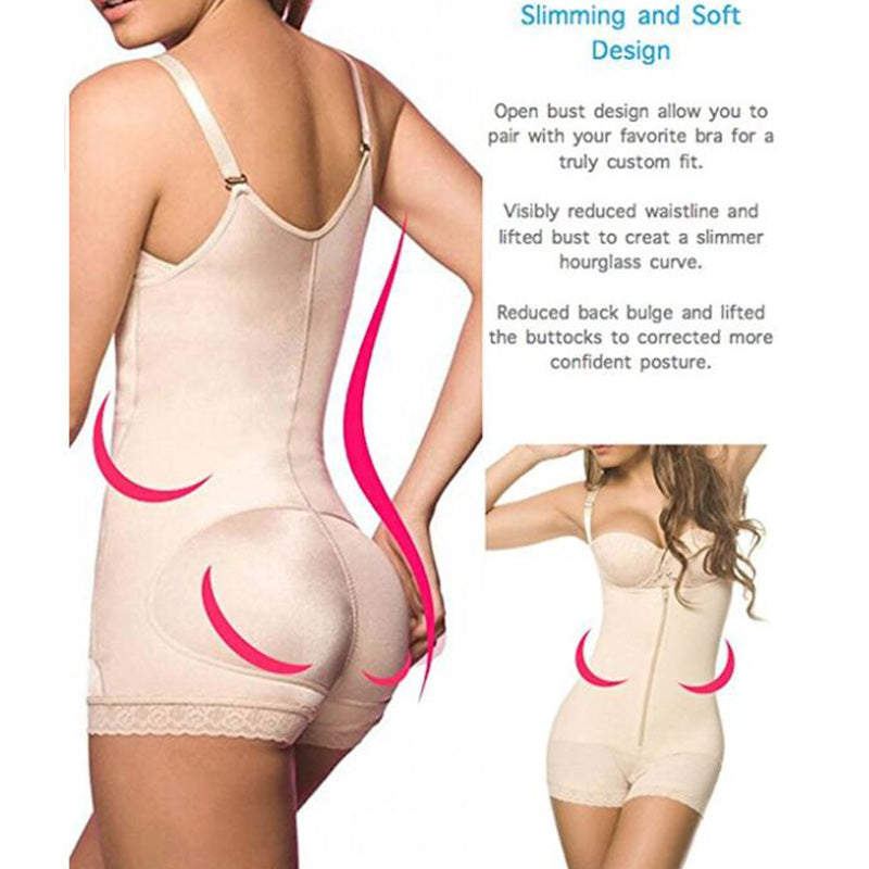 Women Best Shapewear Slip Butt Firm Tummy Control Zip Front Open Bust Latex Bodysuit Full Body Shaper Slimming Plus Size