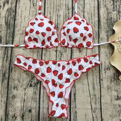 Women Bikini Set Bandage Push-up Padded Bra Swimsuit Swimwear Bathing Suit Sunflower Pineapple Strawberry Print Mujer Biquini