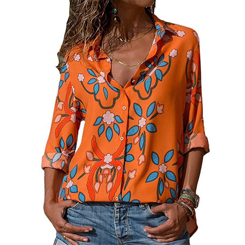 Women Blouses 2019 Floral Print Tops And Blouses Turn Down Collar Long Sleeve Chiffon Blouse Shirt Blusas Feminina Plus Size 3XL