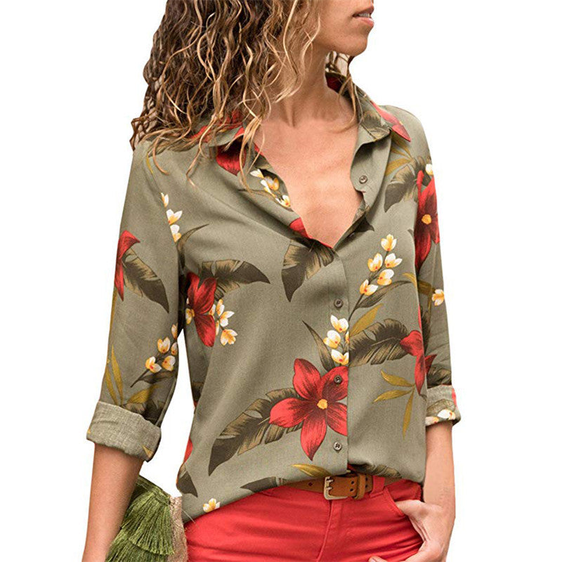 Women Blouses 2019 Floral Print Tops And Blouses Turn Down Collar Long Sleeve Chiffon Blouse Shirt Blusas Feminina Plus Size 3XL