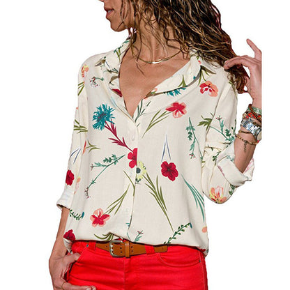 Women Blouses 2019 Floral Print Tops And Blouses Turn Down Collar Long Sleeve Chiffon Blouse Shirt Blusas Feminina Plus Size 3XL