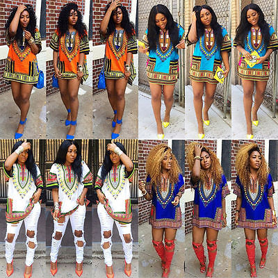 Women Boho Dashiki Dresses Shirt African Gsypy Clubwear Short Mini Dress Women Clothing