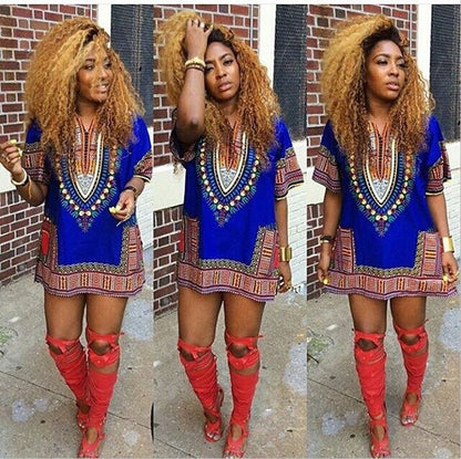 Women Boho Dashiki Dresses Shirt African Gsypy Clubwear Short Mini Dress Women Clothing