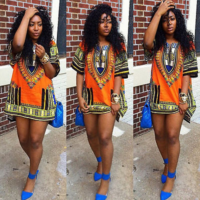 Women Boho Dashiki Dresses Shirt African Gsypy Clubwear Short Mini Dress Women Clothing