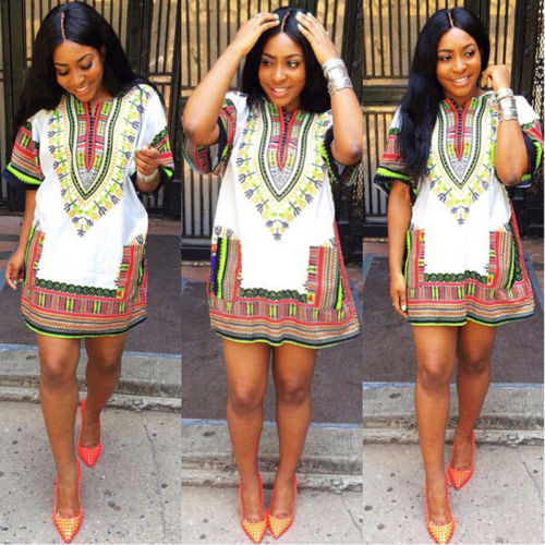 Women Boho Dashiki Dresses Shirt African Gsypy Clubwear Short Mini Dress Women Clothing